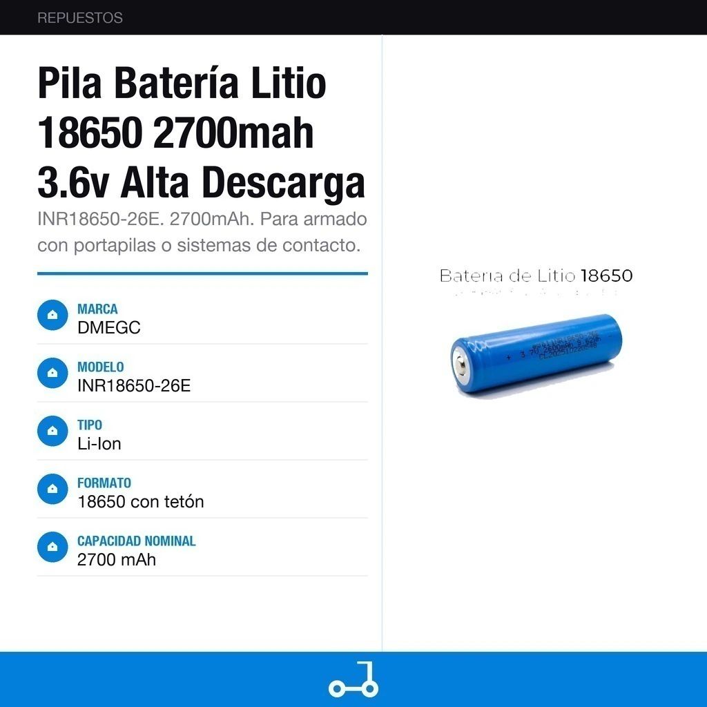 Pila Batería Litio 18650 2700mah 3.6v Alta Descarga C Teton